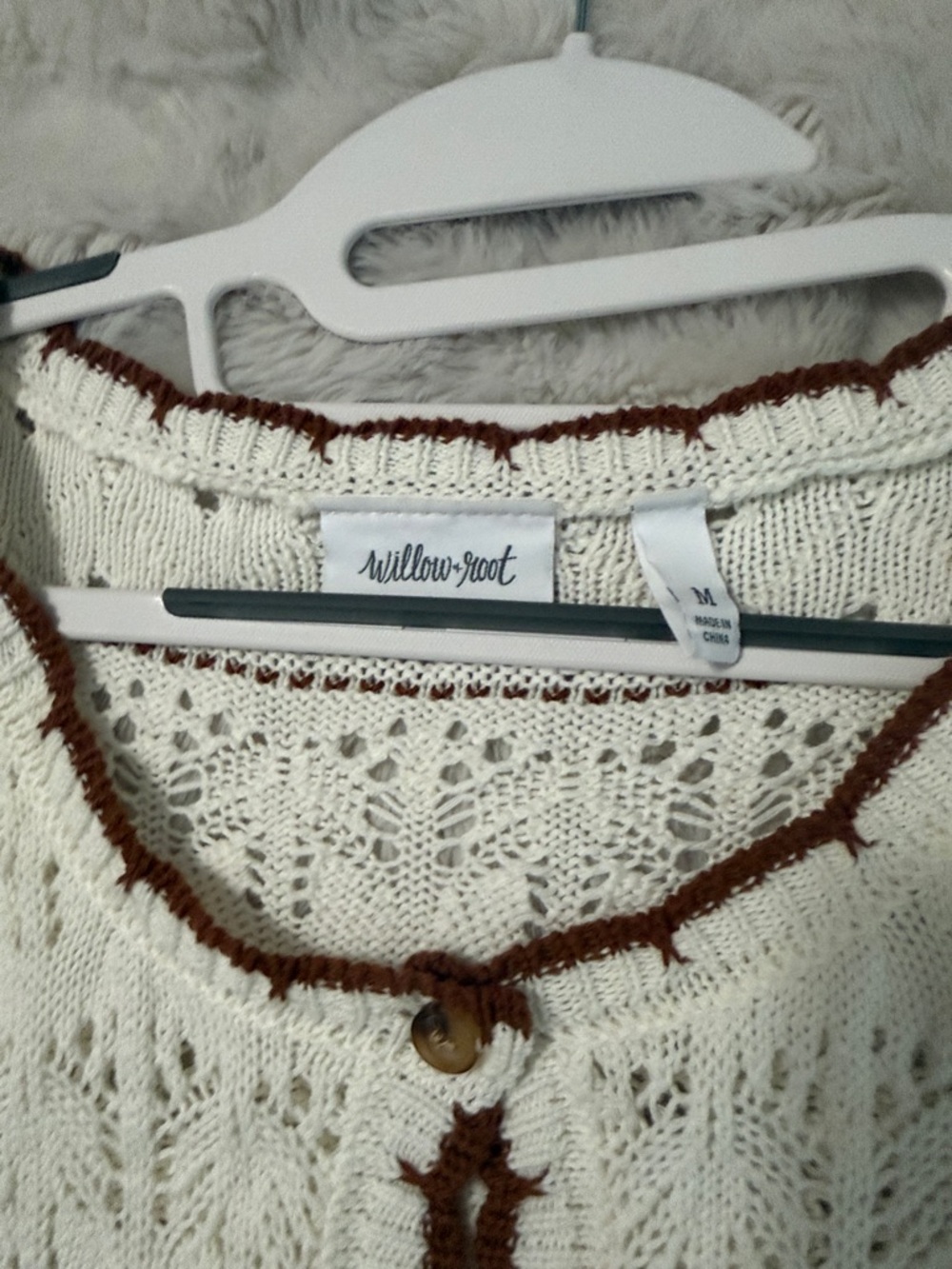 Cream Knit Cardigan with Brown Trim - Women's Cowl & Turtleneck - Picture 2 of 7